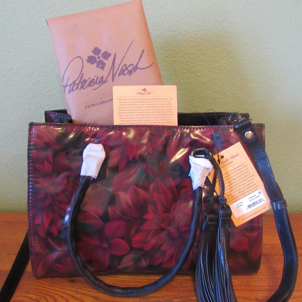 BNWT Patricia Nash Primrose Rustic Mums Leather Satchel Handbag Dust Bag ID Card